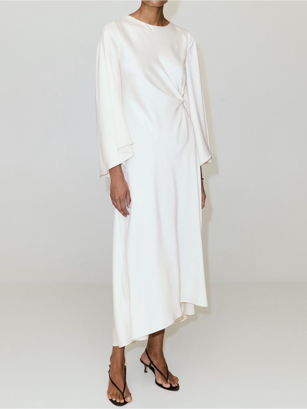 Mango Cream Midi Dress with Knot Detail
